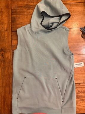 Old Navy Sleeveless Hoodie Tank in Sage Green with Black Trim
